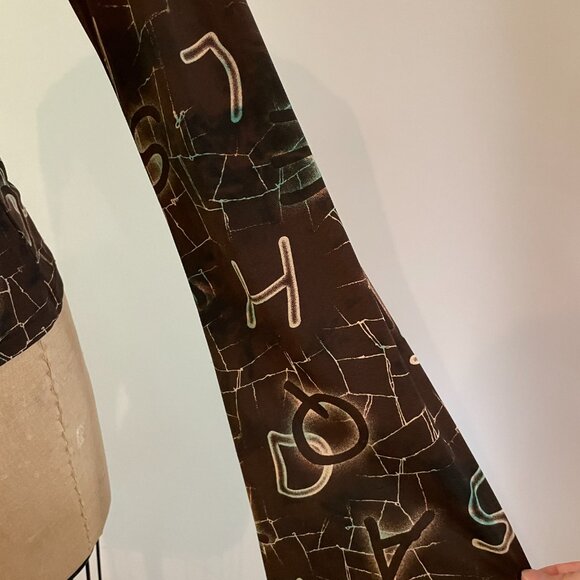 2000s y2k Steps Brand Deep V Wrap Alphabet Print Slinky Knit Bell Sleeve Large - Picture 2 of 16